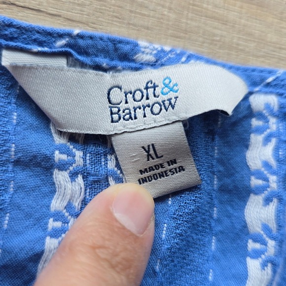 Croft & Barrow Women's Sleeveless Ruffle Blouse XL Blue Floral Striped Summer - Picture 4 of 7